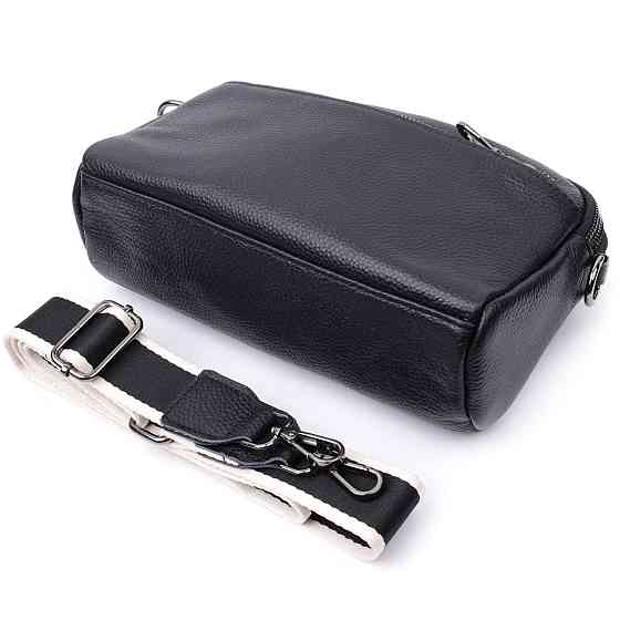 Прямокутна сумка жіноча з кишенями із натуральної шкіри Чорна (Vintage) Київ