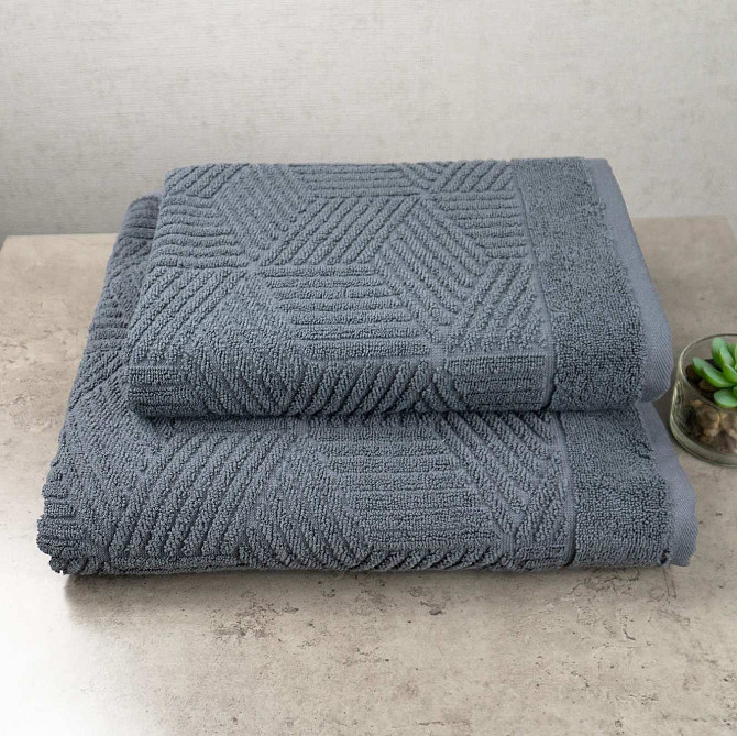 Комплект махрових рушників Уельс 2шт GM Textile 50х90см, 70х140см 500г/м2 (Темно-Сірий) Суми - фото 1