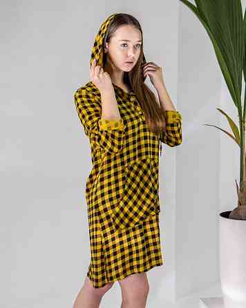 Жіноча туніка з капюшоном в клітку Nicoletta 92140 Гірчичний, M Київ