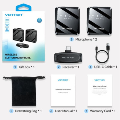 Мікрофон Vention USB-C 2-Pack Wireless Lavalier Black (NCBB0) Вінниця - фото 8