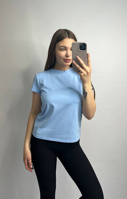 Базовая футболка женская удлиненная Голубой S Харьков - изображение 4