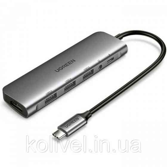 Док-станція USB3.0 Type-C --> USB 3.0x3/HDMI/jack 3.5mm/PD Ugreen CM136 Сіра (80132) Киев