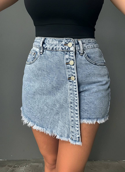 Шорти-спідниця жіночі Vanver 218-239 на запах з гудзиками стрейчеві блакитні, блакитний, 30, 30, 83 см, 108 см Київ - фото 8