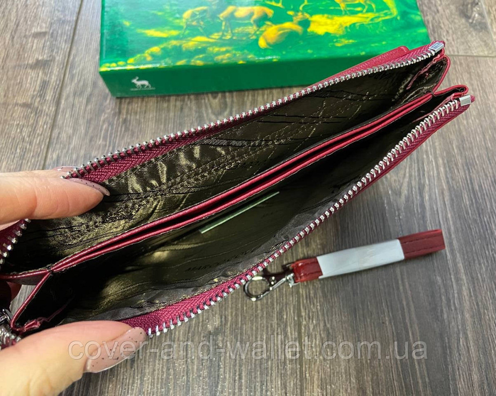 Женский кожаный кошелек клатч красного цвета на магнитах и молнии Marco Coverna MC 6052-2 Бордовый Киев - изображение 3