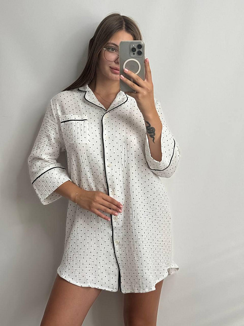 Женская муслиновая ночная сорочка Черный горох XS-S Харьков - изображение 3