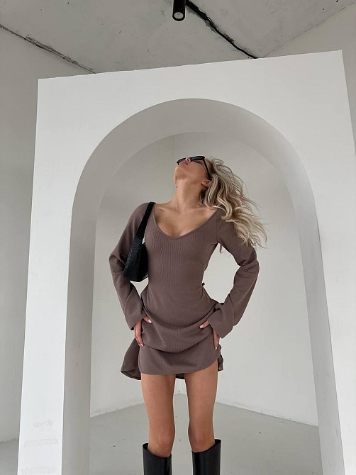 Женская романтичная теплая мини-платье из ангоры-рубчик Мокко, 44/46 Одесса - изображение 4