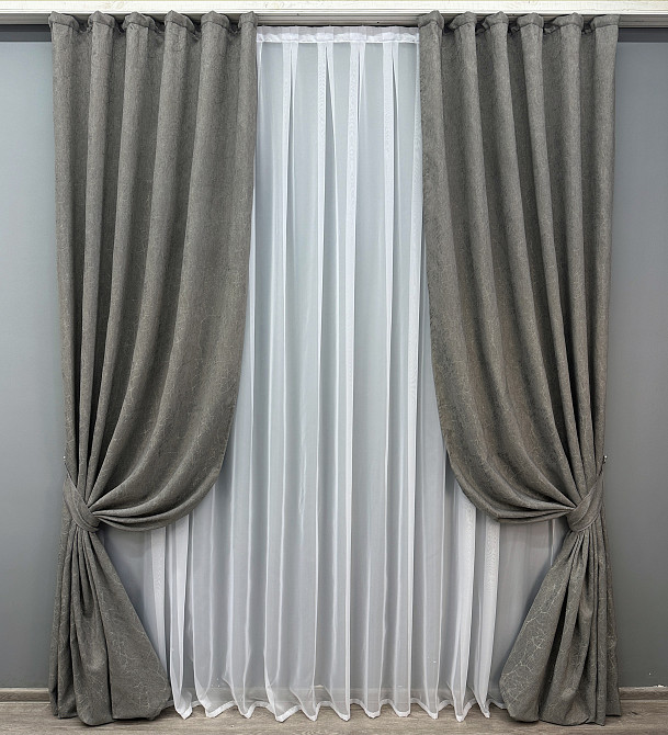 Комплект штор VR-Textil Жаккард Viva Marmo № 1788ш Серый 150х270 см 2 шт (33-0746) Киев - изображение 2