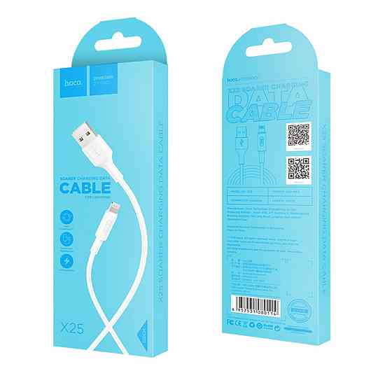 Кабель HOCO X25 USB - Lightning 2A, 1m, PVC, PVC конектори, колір білий 6957531080114 Одеса