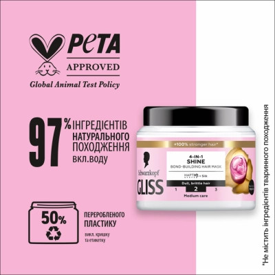 Маска для волос Gliss 4-In-1 Shine Bond-Building Hair Mask 400 мл (9000101726336) Винница - изображение 5