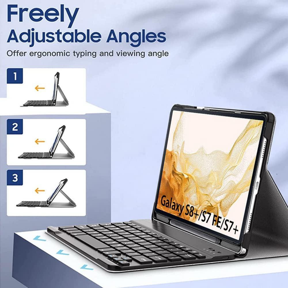 Противоударный чехол-книжка с клавиатурой на Samsung Galaxy Tab S7 FE/S7+/S8+ 12.4