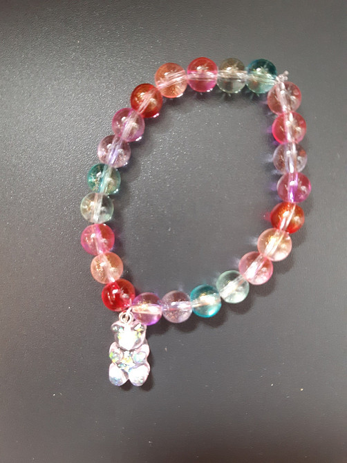 Браслет с мармеладными мишками и бусами, разноцветный, размер универсальный на резинке, мишка 1,6см Киев - изображение 1