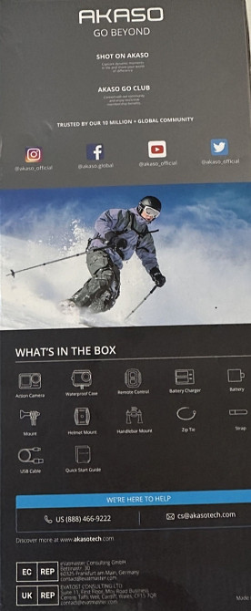 Екшн-камера нова запакована з Європи AKASO BRAVE 7 LE,4K/30 кадрів в секунду 20-мегапіксельна підводна Київ - фото 4