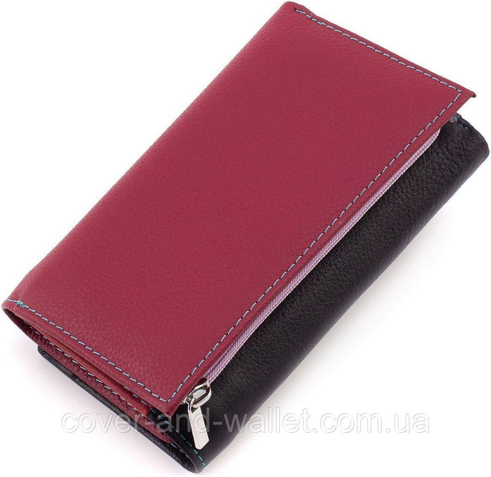 Пудровый женский кожаный кошелек на магнитах среднего размера ST 021 Черный Киев - изображение 2