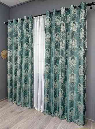 Комплект штор на люверсах VR-Textil Парча № 1777ш Бірюзовий з молочним 155х270 см 2 шт (37-0262) Київ