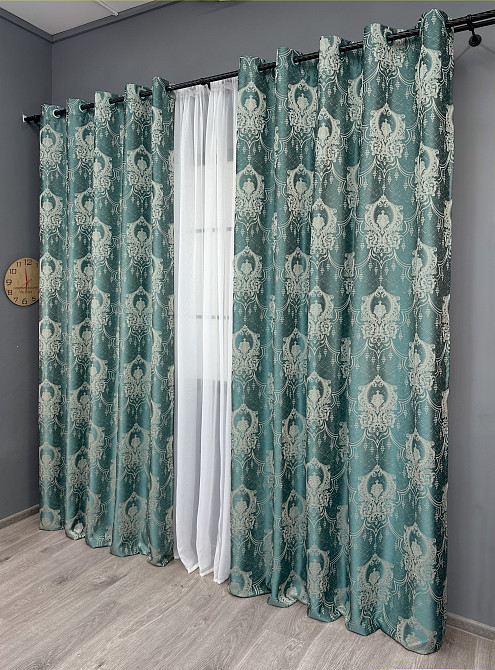 Комплект штор на люверсах VR-Textil Парча № 1777ш Бірюзовий з молочним 155х270 см 2 шт (37-0262) Київ - фото 4