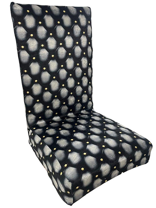 Універсальний чохол накидка на стілець зі спинкою натяжний з малюнком крапки чорний Royan 00066 Біла Церква - фото 1