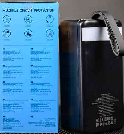 Чорний павербанк 60000mAh 22.5W з швидкою зарядкою та ліхтариком. Київ