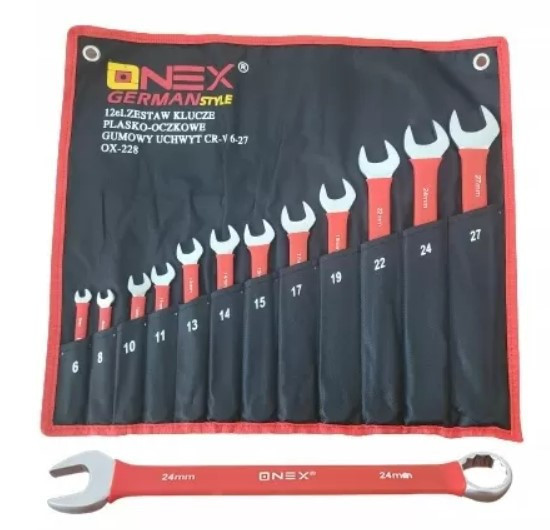 OX-228 Набір комбінованих гайкових ключів 6-27 мм 12 шт на ганчірці з гумовими ручками Cr-V Одеса - фото 3