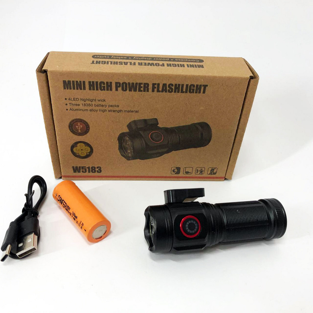 Мощный ручной фонарь повербанк W5183-4XHP360, Армейские тактические фонари, Пылезащищенный фонарь PS-53 Львов - изображение 2