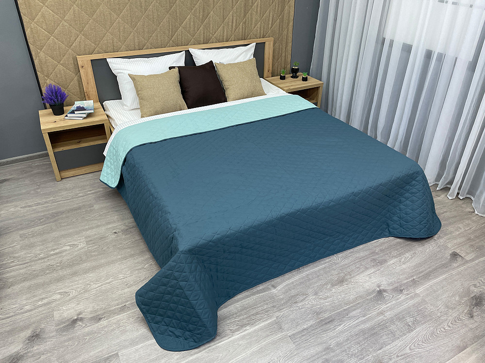 Покрывало двустороннее Decorator Microfiber ромб 210х215 см синий с голубым (85-023) Киев - изображение 7
