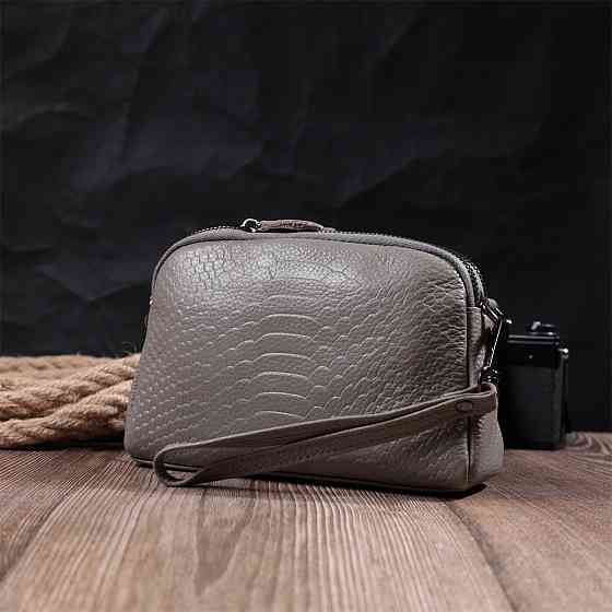 Невелика жіноча сумка на два відділення з натуральної шкіри Vintage 22801 Сірий Київ