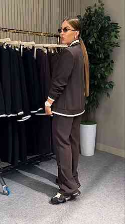 Женский стильный брючный костюм двойка: пиджак и штаны батал итальянский трикотаж Шоколадный, 52/54 Одесса