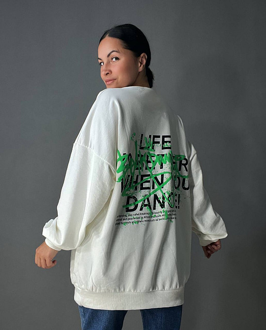 Свитшот женский LSK 5258 длинный оверсайз с рисунком на спине белый, белый, XL Киев - изображение 2
