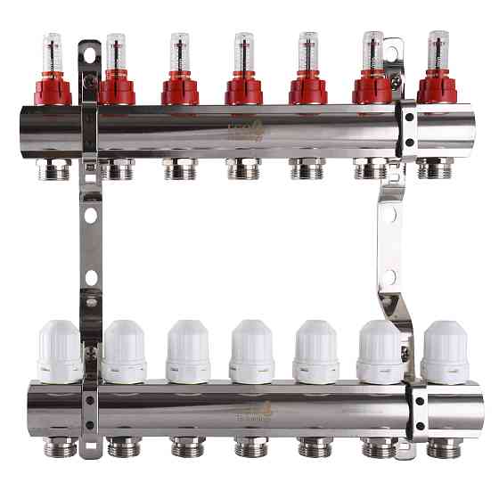 Колектор з вимірювачем витрат, регуляторами та кріпленням ECO 001D 1″x7 Тернополь