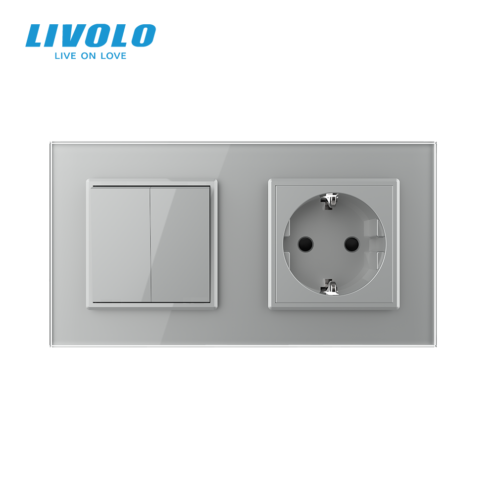 LIVOLO Двоклавішний вимикач з розеткою Livolo сірий скло (VL-C7C1EUK2-15) Коломыя - изображение 4