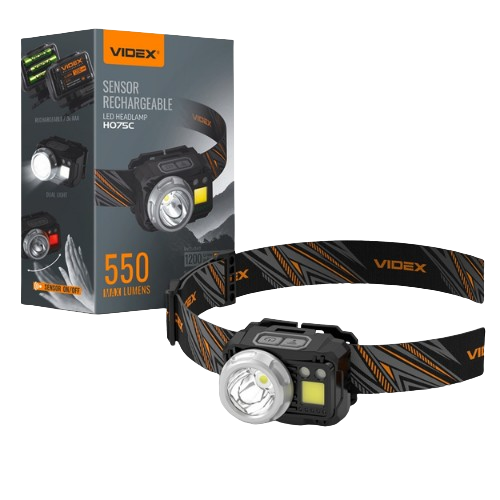 Ліхтарик LED налобний 500Lm 5000К 3*AAA чорний VLF-H075C Videx Житомир - фото 1