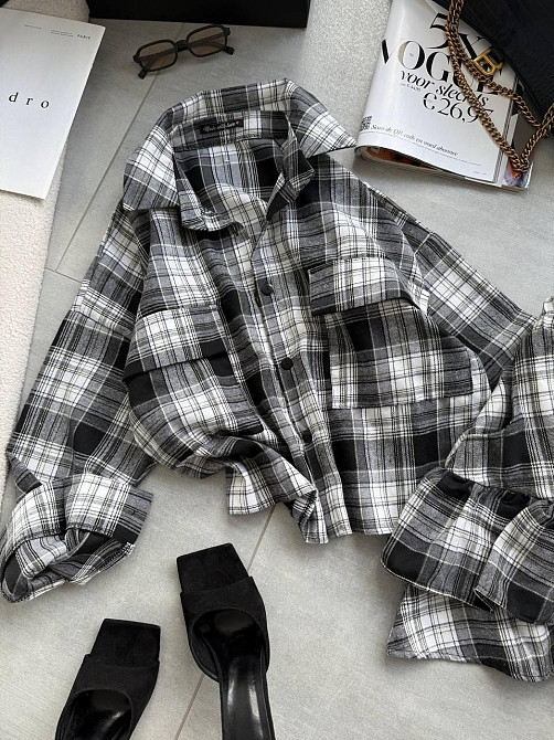 Женский костюм двойка: рубашка и юбка в клетку фланель Черный Одесса - изображение 5