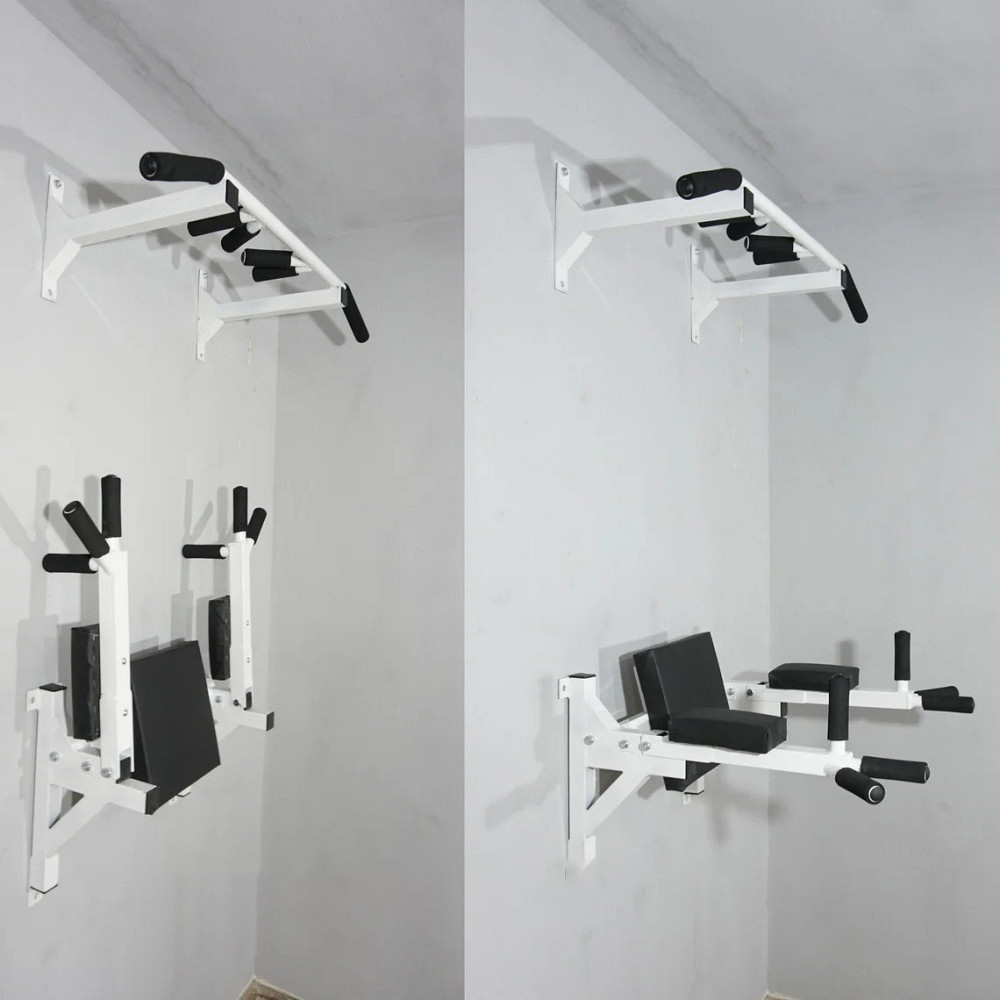 Комплект турнік бруси і прес настінні підйомні складні для дому Білий Київ - фото 3