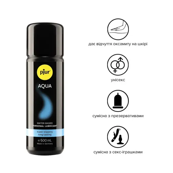Лубрикант на водній основі pjur Aqua 500 мл, ефект оксамитової шкіри без прилипання Львов