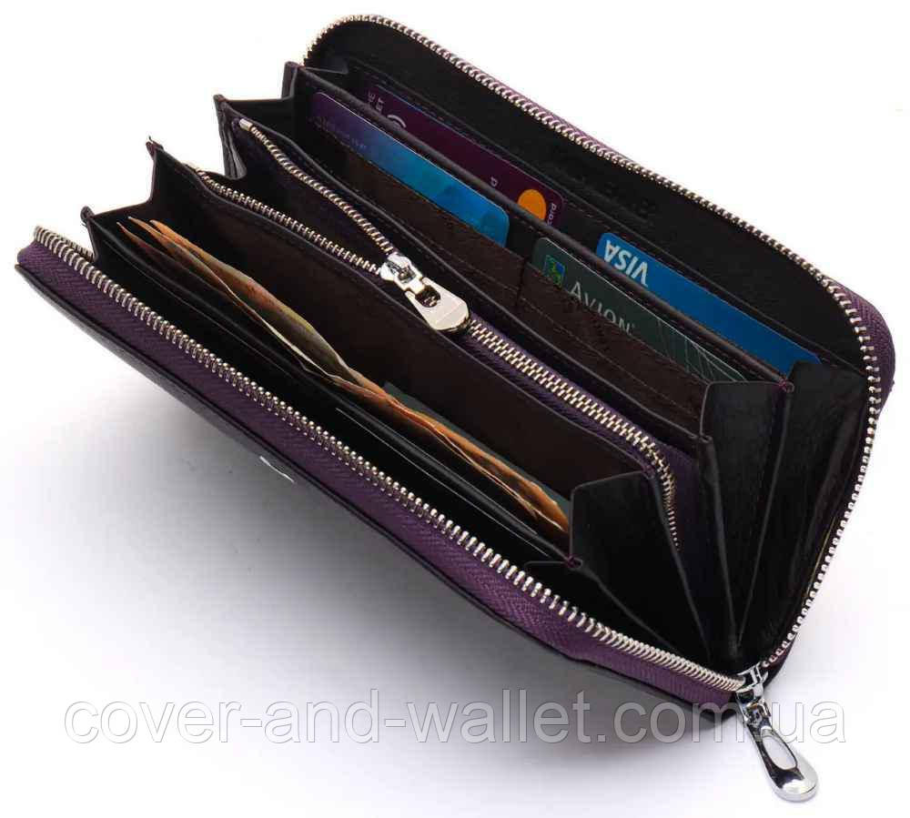 Місткий жіночий шкіряний гаманець на блискавці фіолетового кольору ST Leather 201 Київ - фото 5