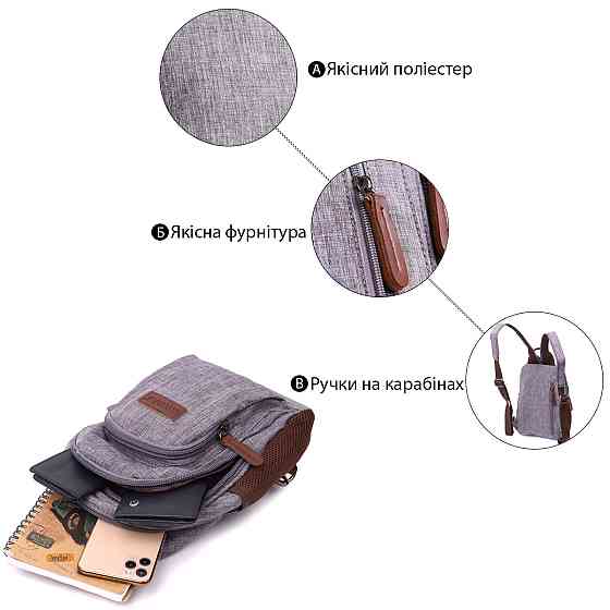 Современный рюкзак из полиэстера с большим количеством карманов Vintage 22149 Серый Киев
