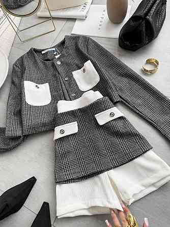 Женский спелый костюм тройка клетка шерсть; шорты вавилка Черный, 44/46 Одесса