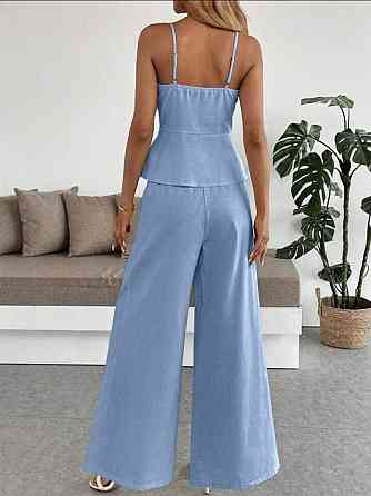 Женский летний брючный костюм двойка: топ и брюки лён Одесса