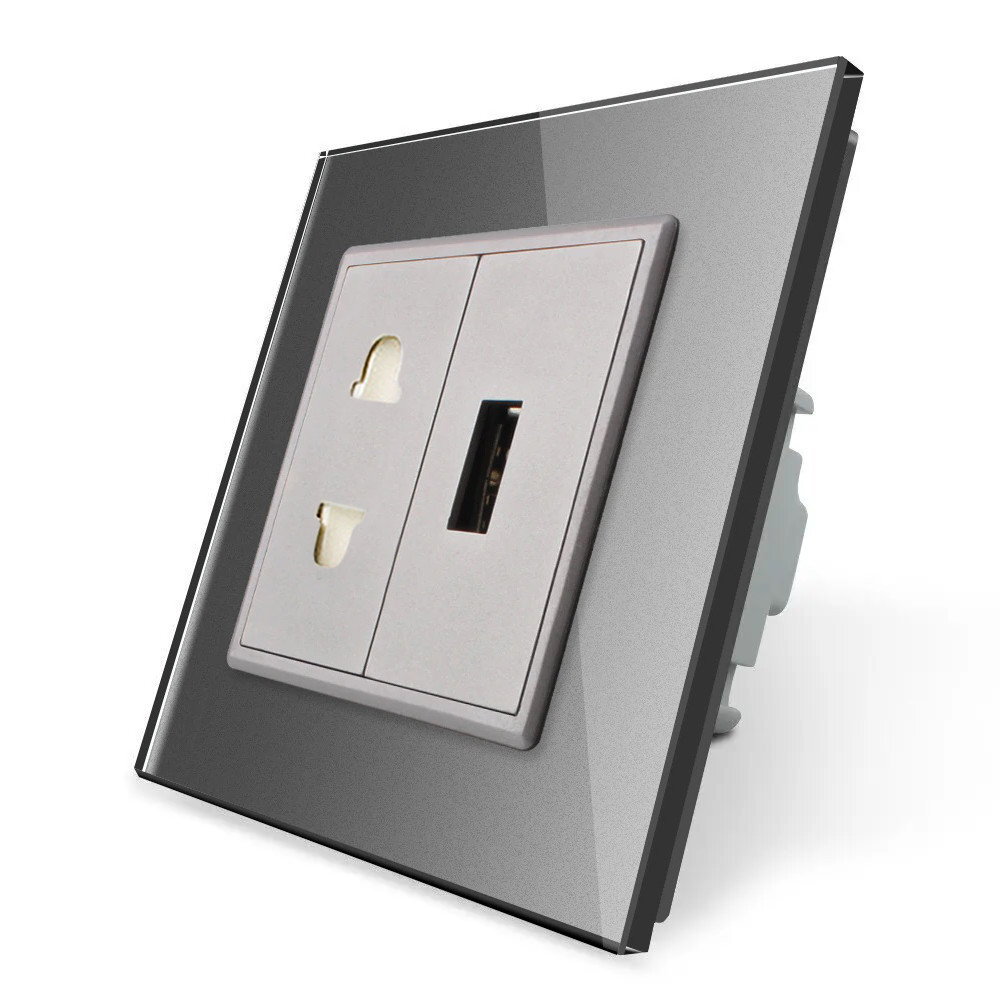 LIVOLO Розетка універсальна з USB розеткою Livolo сірий скло (VL-C7C1AUSB-15) Коломия - фото 2