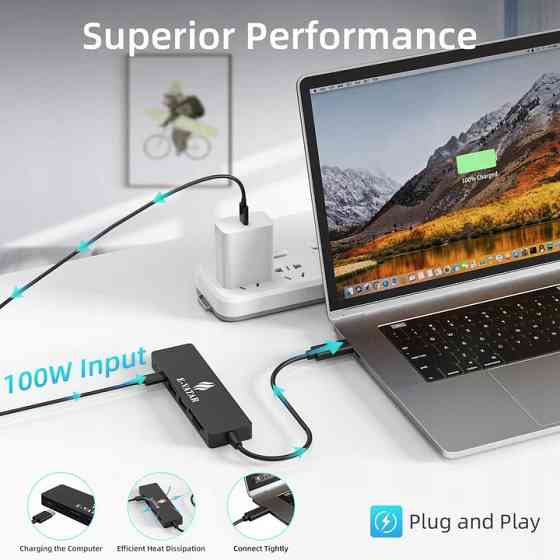 Концентратор USB Hub Хаб USB-C E-VATAR 6-в-1 USB 1 HDMI, 2 USB 3.0, 100 Вт PD3.0, 1 SD/TF Киев
