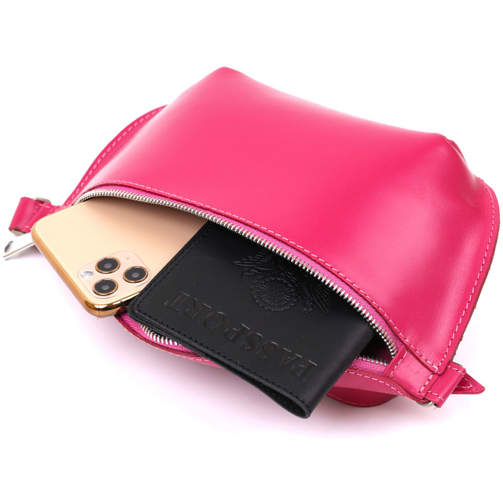 Модная женская бананка из натуральной кожи Shvigel 16392 Малиновый Киев - изображение 5