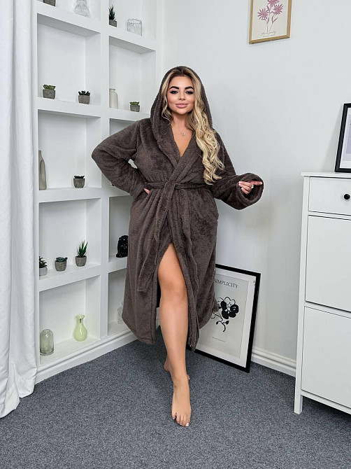 Жіночий теплий домашній махровий халат двостороння махра Шоколад, Oversize 42/46 Одеса - фото 3