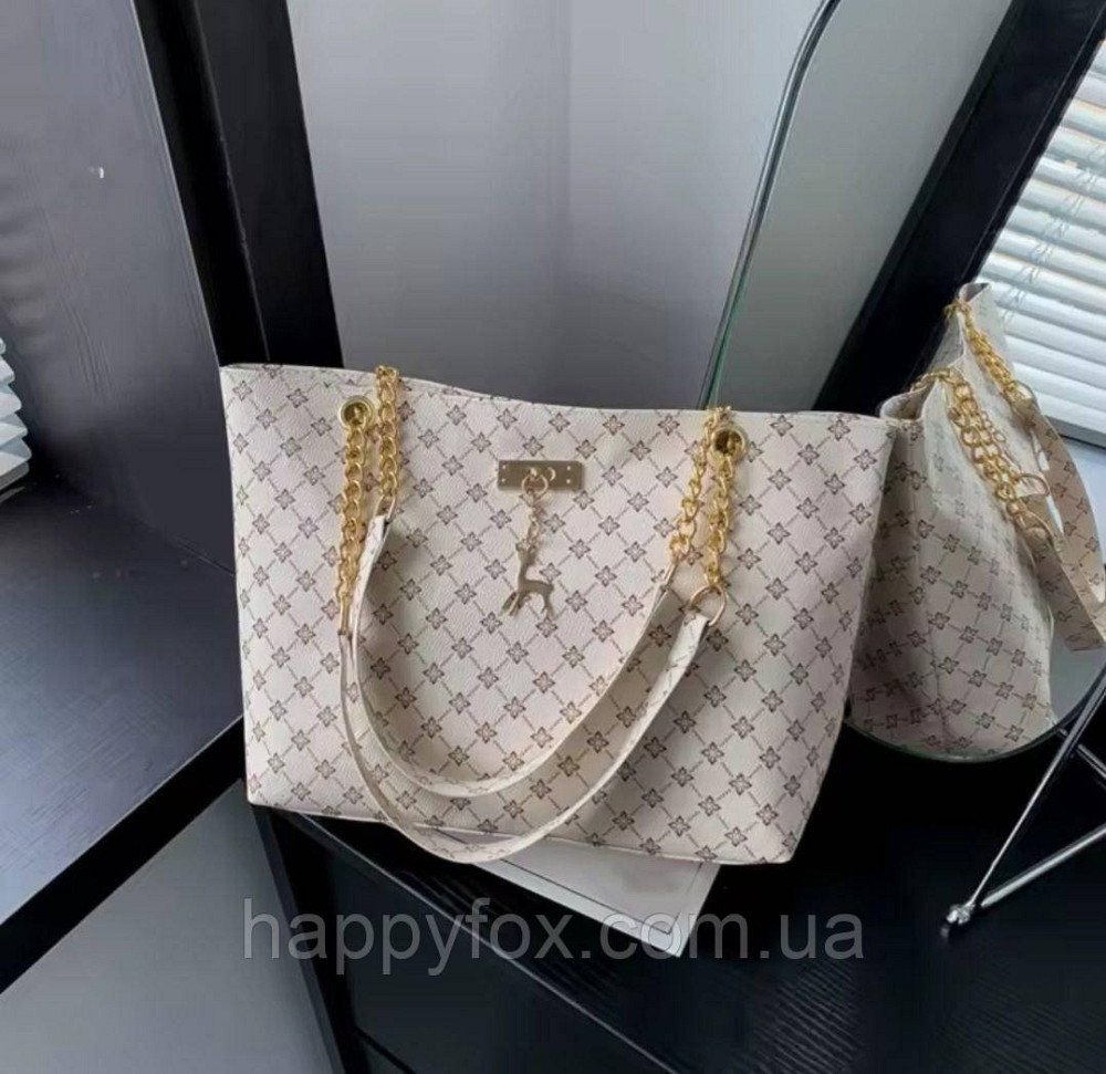 Жіноча стильна сумка-тоут із золотистими ручками-цепочками Львів - фото 1