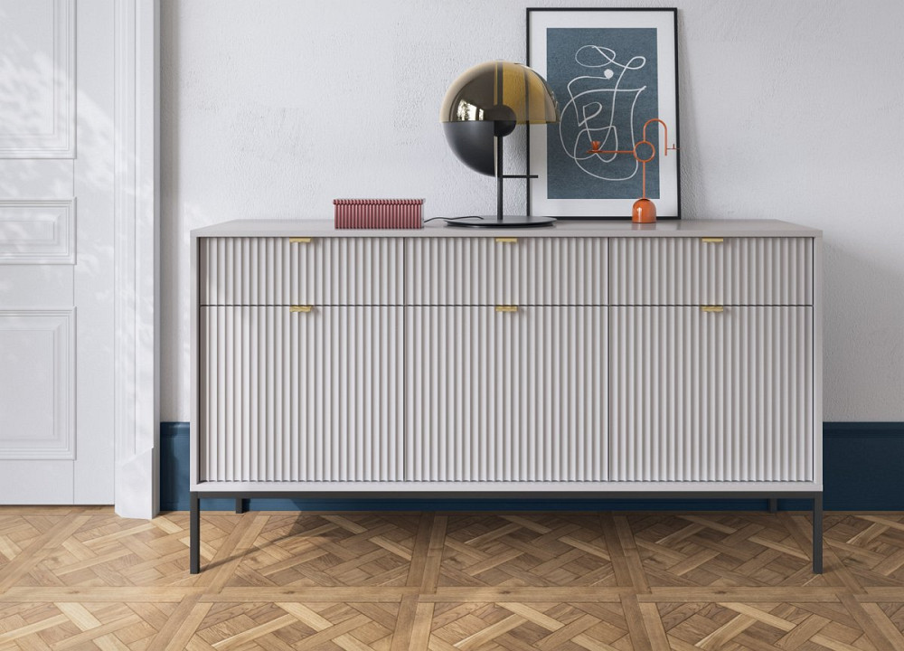 Комод Perfect Home Новая/Nova 3-дверный с 3 ящиками и черными ножками KSZ154 Серый (PFH-091242) Днепр - изображение 1