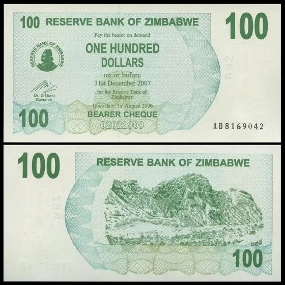 Зімбабве 100 доларів 2006 P-42 UNC Полтава