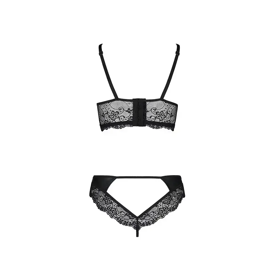Комплект з еко-шкіри та мережива Passion LOONA SET S/M, black, бра і трусики Львів - фото 6