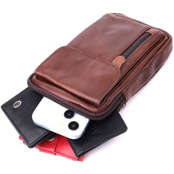 Отменная мужская сумка на пояс из натуральной кожи Коричневый (Vintage) Киев