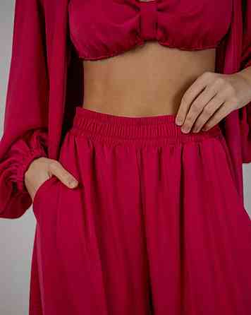 Женский костюм-тройка из льна Малиновый S/M Харьков