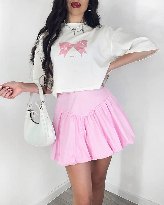 Женский летний романтичный костюм двойка: футболка и юбка турецкий кулир + коттон Одесса - изображение 1