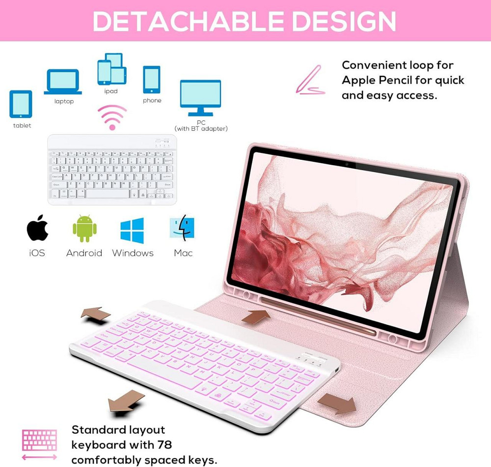 Чохол-книжка з Bluetooth клавіатурою для планшета Samsung Galaxy Tab S8 / S7 11 дюймів Дніпро - фото 8