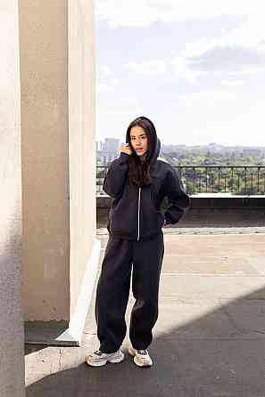 Жіночий теплий костюм двойка вільного крою на кожен день турецька тринитка на флісі Графіт Одеса